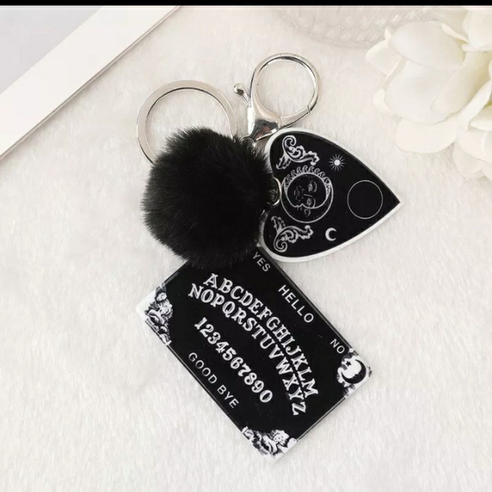Halloween Ouija Planchette Black Pompom Keychain Handbag Tag - Picture 1 of 11